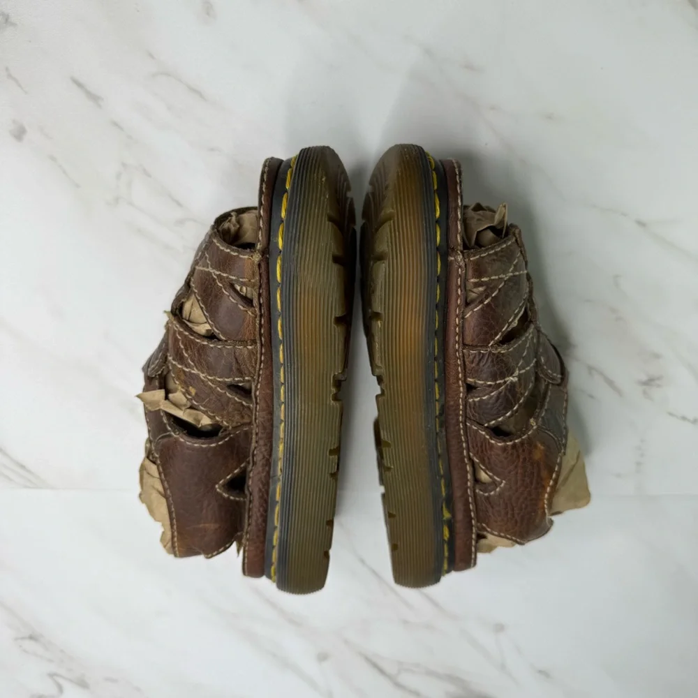 Vtg 1990's Dr. Martens D10715 Brown Leather Braided Chunky Platform Sandals - Picture 6 of 12